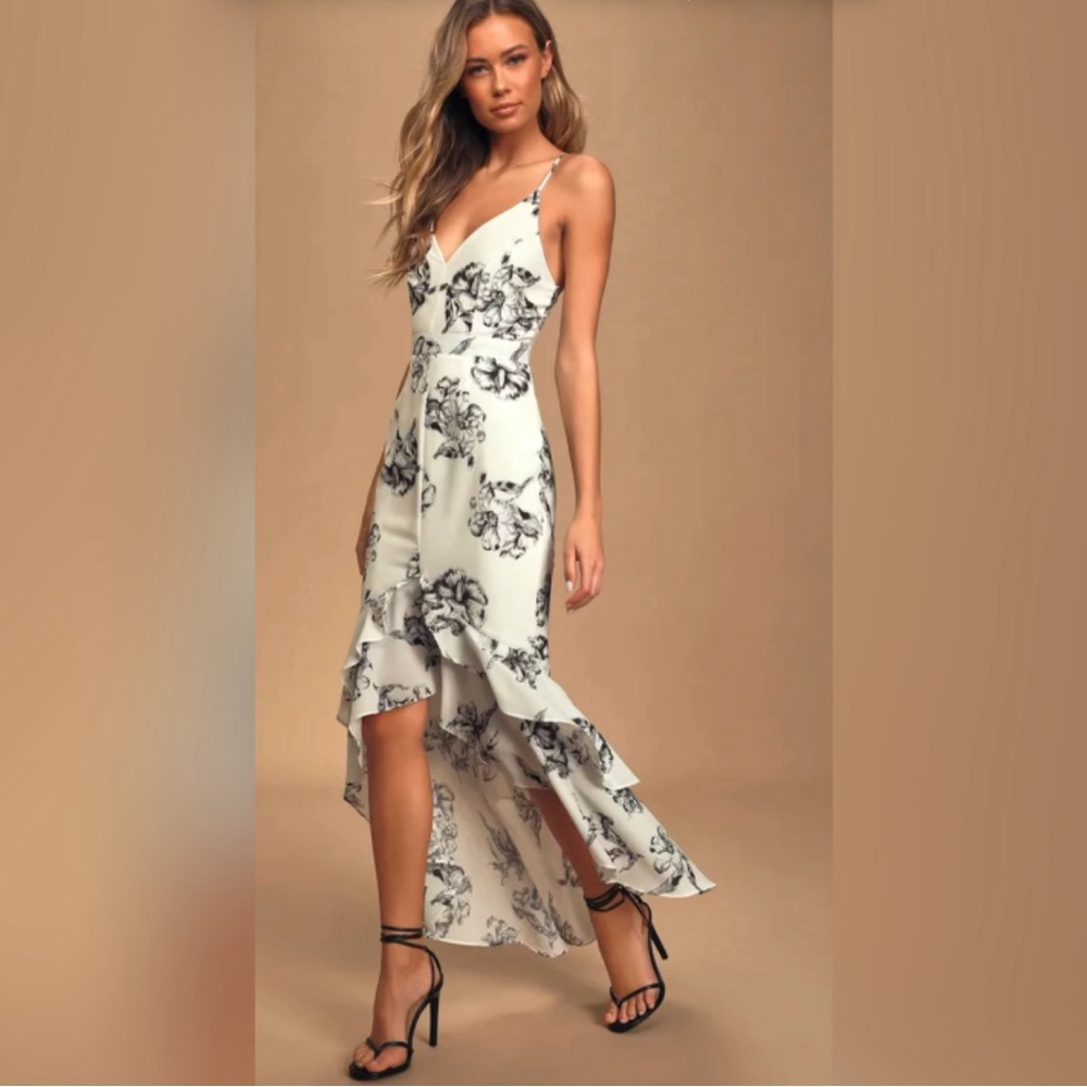 Lulus Daylily Floral High Low Maxi Dress